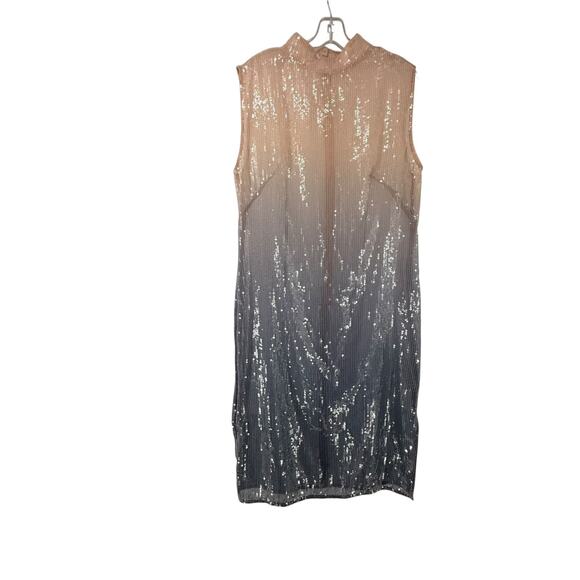 Anthropologie Sequin Dress Sheer Ombre Size 14 Mock Neck Side Slit Sleeveless - Picture 1 of 11
